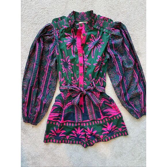 NWT Farm Rio mock neck button down romper, XS $200 E31 - Picture 3 of 9